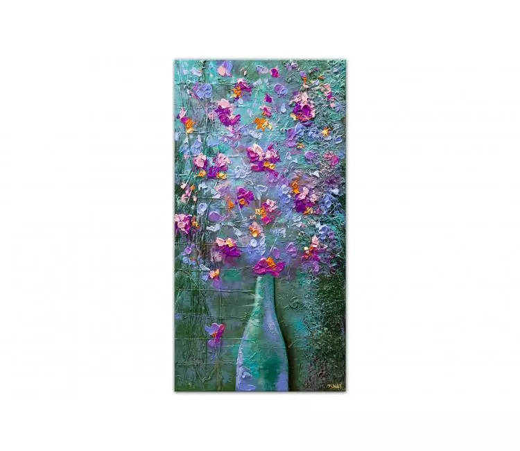 floral painting - colorful flowers painting on canvas textured modern pink floral abstract art