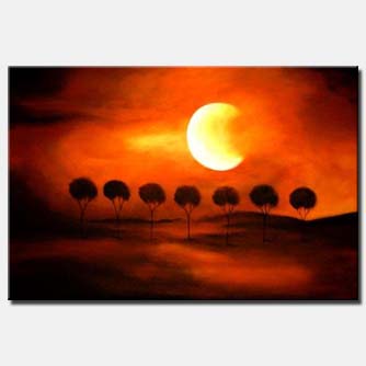 landscape painting - desert trees before dusk
