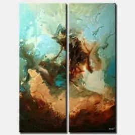 vertical brown light blue modern abstract painting