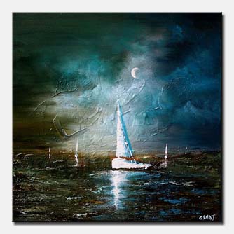 Seascape painting - Moonlight Sailing