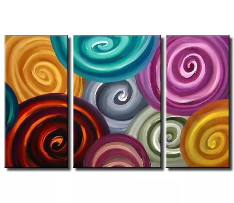 Painting For Sale Triptych Colourful Swirl Painting 3007