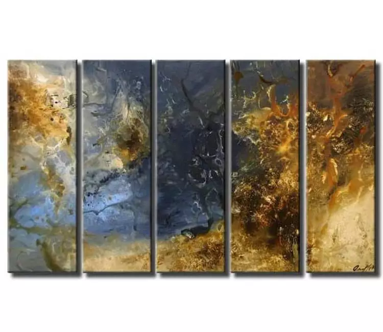 Painting - multi panel brown blue modern painting #3202