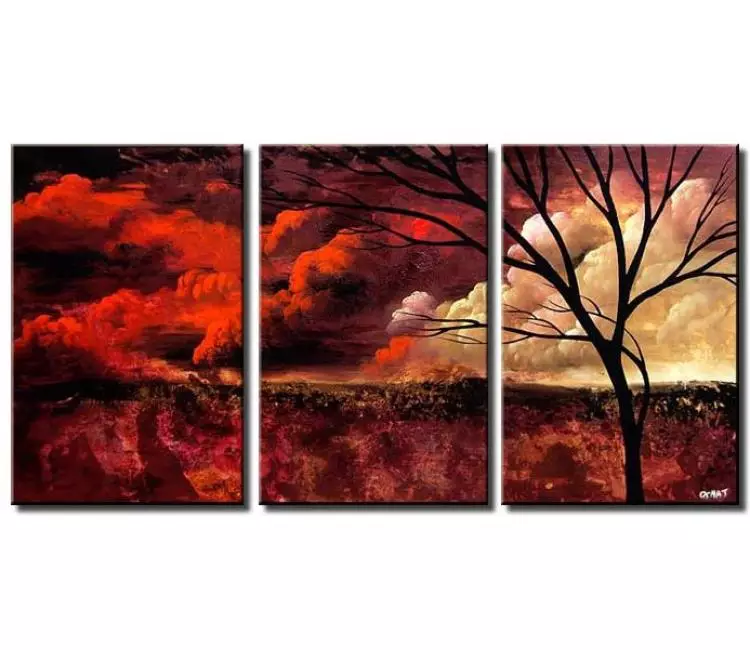 Painting - 1 multi panel canvas landscape crimson colors #3742