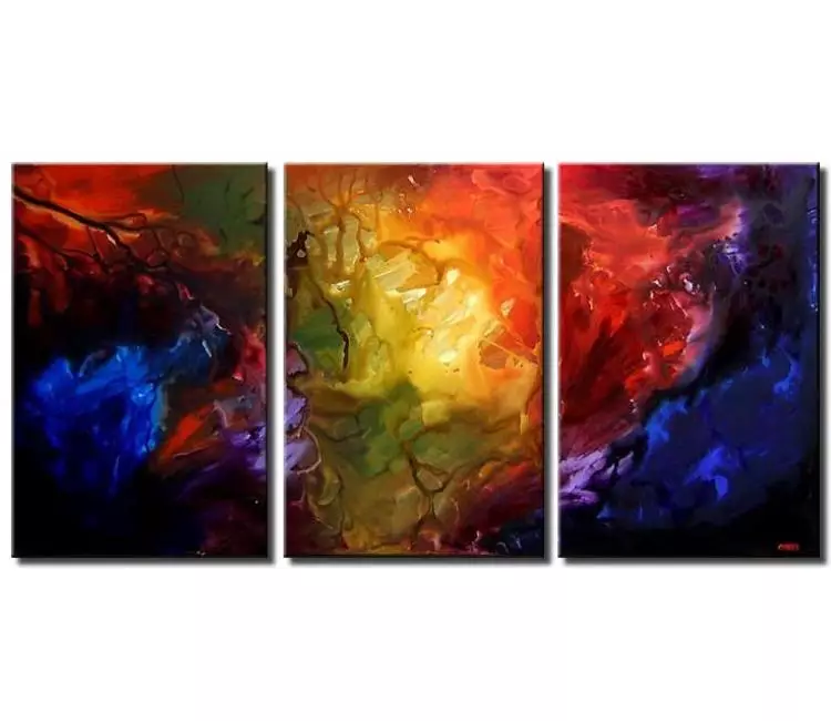 Painting for sale - abstract painting red blue yellow large triptych #4046