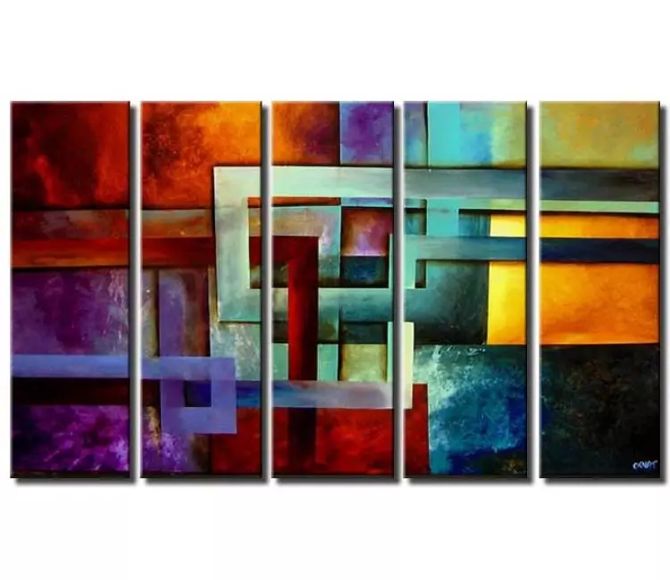 Painting for sale - multi panel modern vertical geometric art #4038