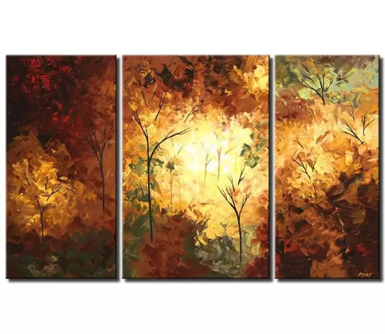 Painting - triptych canvas landscape leafs forest #4290