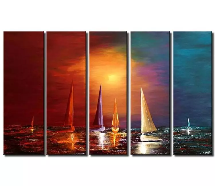 Painting for sale - sailing boats landscape colorful sunrise #4299