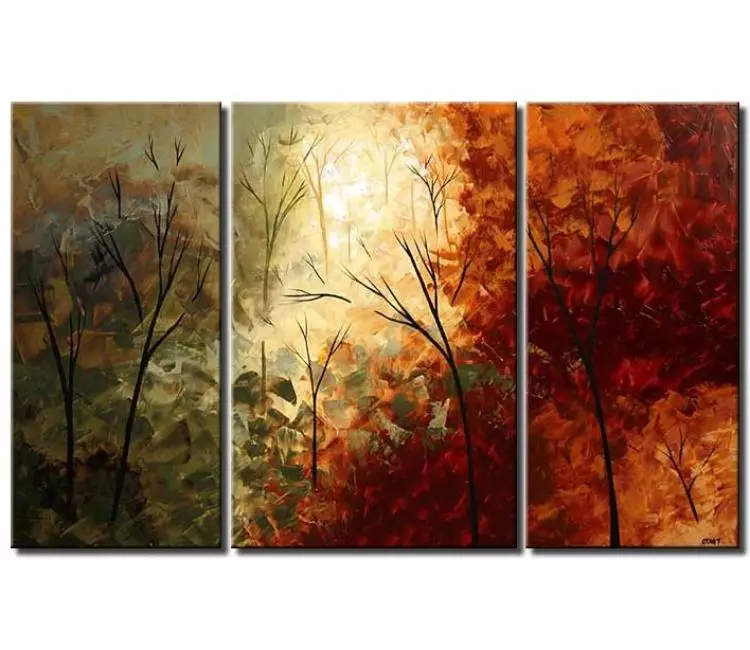 Landscape painting - triptych summer forest trees art #4409