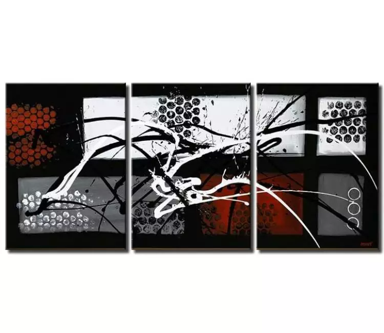 Painting for sale - abstract painting black white red triptych #4547