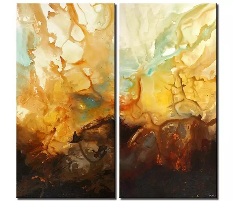 Painting - diptych yellow canvas painting vertical #4734