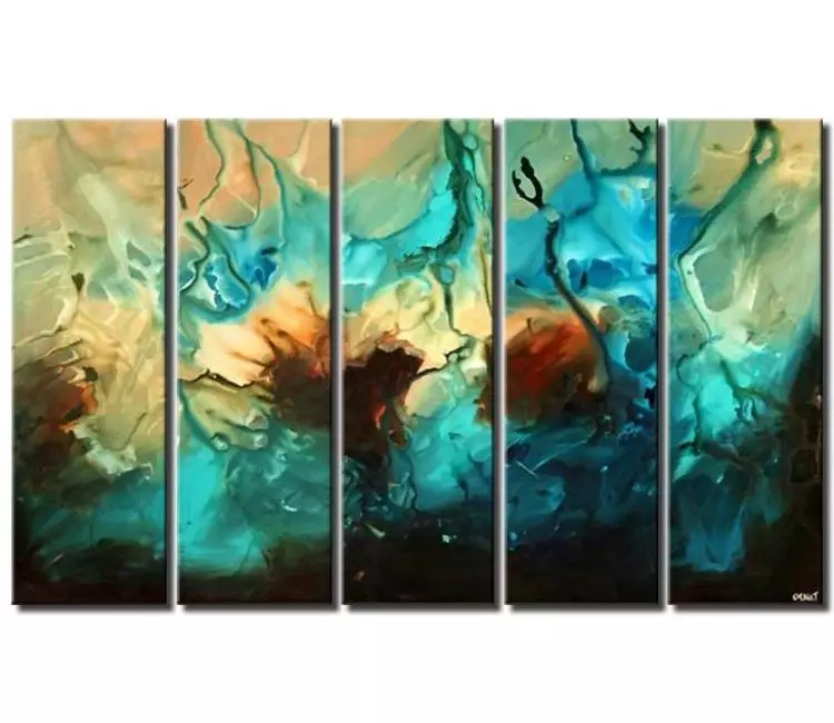 Painting - multi panel large abstract art in blue tones #4925