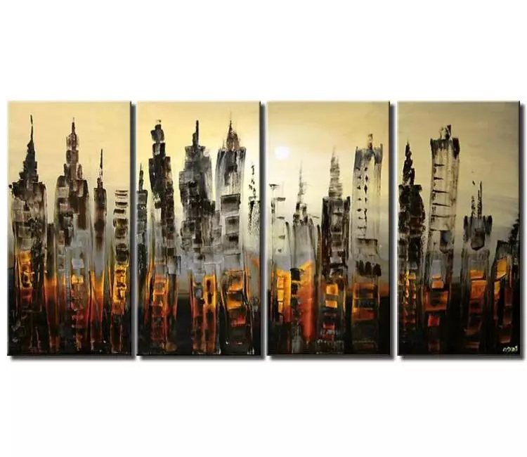 Painting for sale - abstract cityscape in ruins multi panel #4956