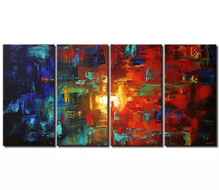 Painting for sale - multi panel abstract canvas in red and blue tones #5035