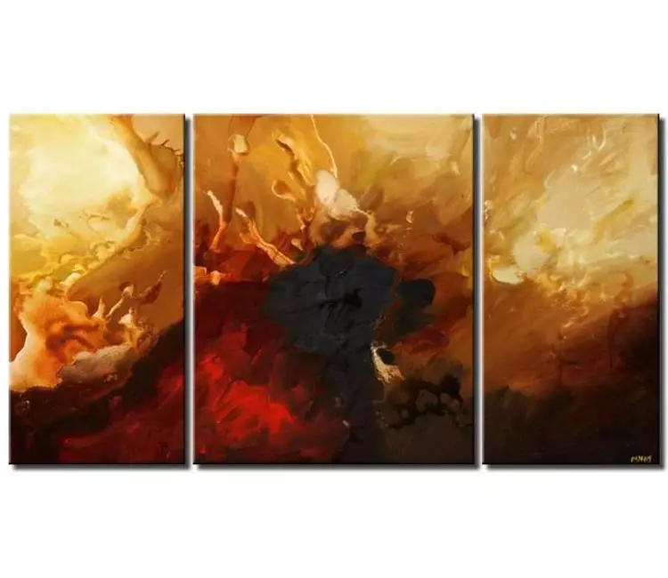 Painting for sale - red and gold abstract in three panels triptych #5032