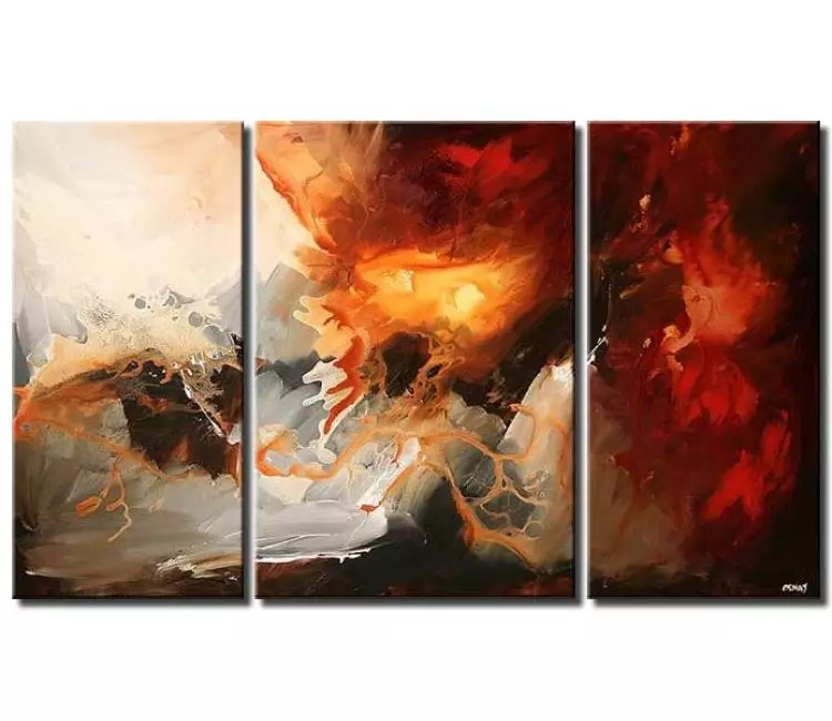 Abstract painting - triptych abstract painting in red white and yellow ...