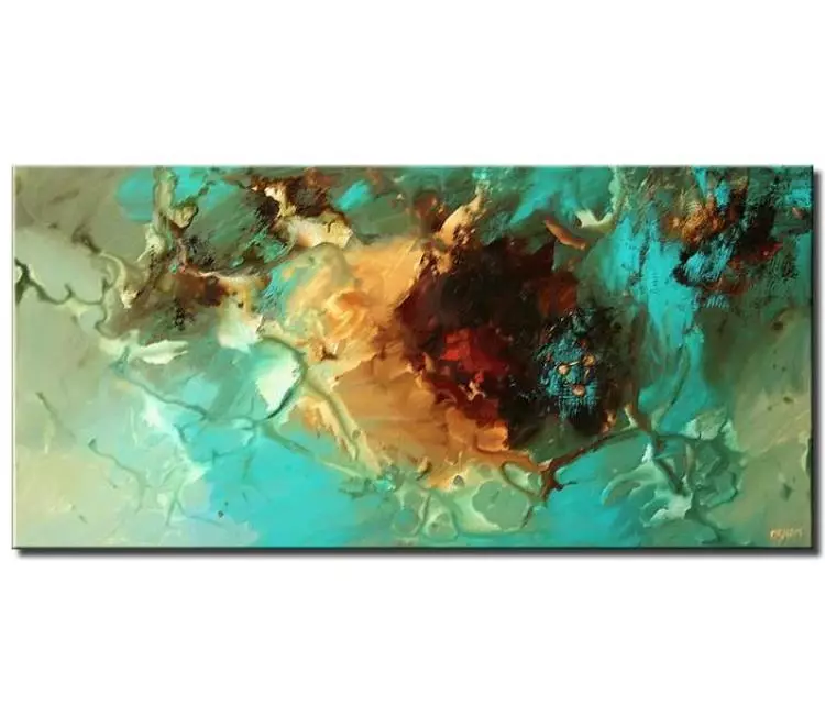 Painting for sale - large turquoise painting river horizontal art #5291