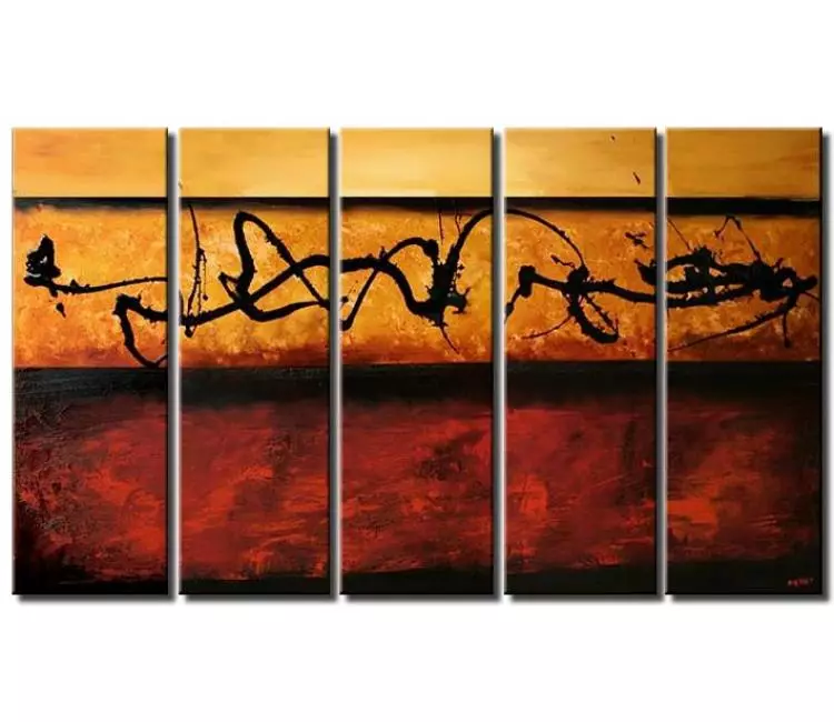 Painting for sale - multi panel large abstract in red yellow and black ...