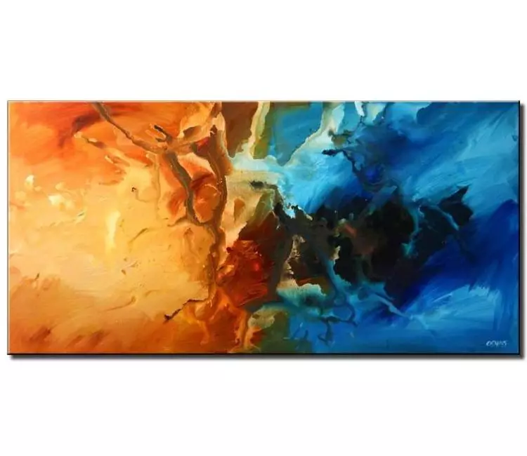 Painting - blue modern abstract home decor orange #5569