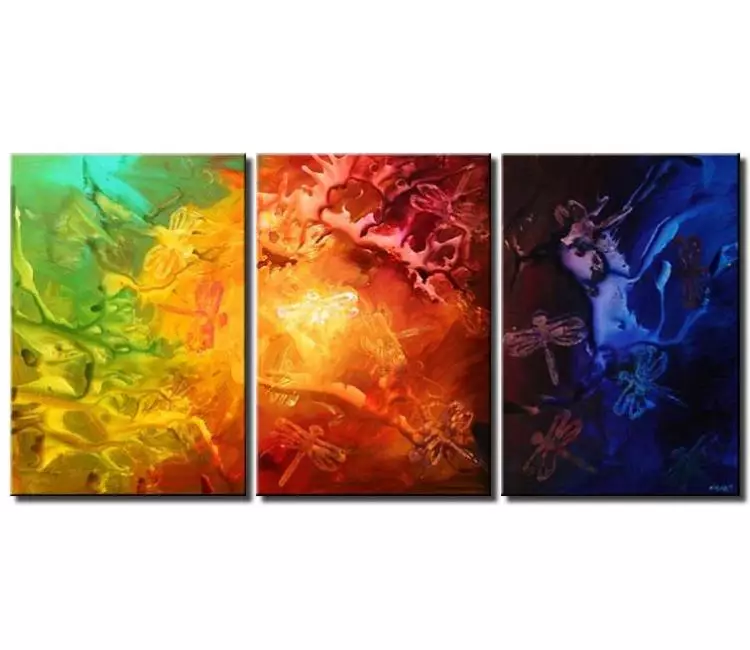 Painting for sale - bold colorful triptych decor art large decor #5687