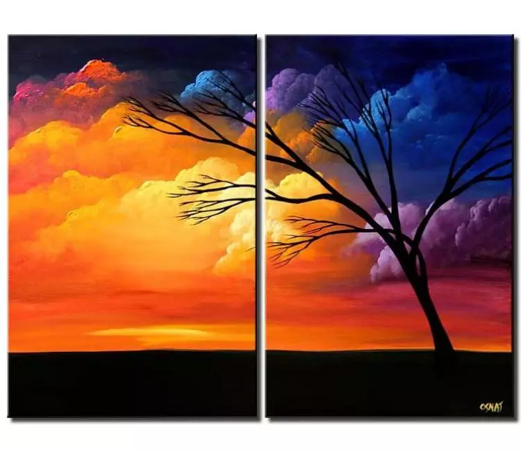 Painting for sale - diptych colorful clouds landscape home decor #5708