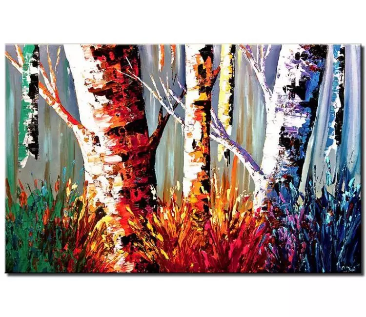 Painting for sale - colorful tree trunks in forest #6509