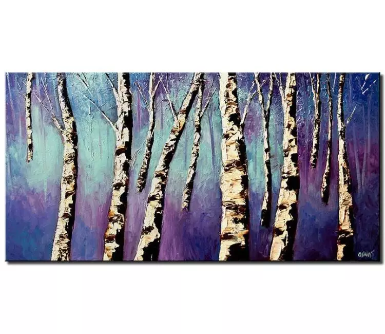 Painting for sale - birch trees in purple forest large abstract art #5946