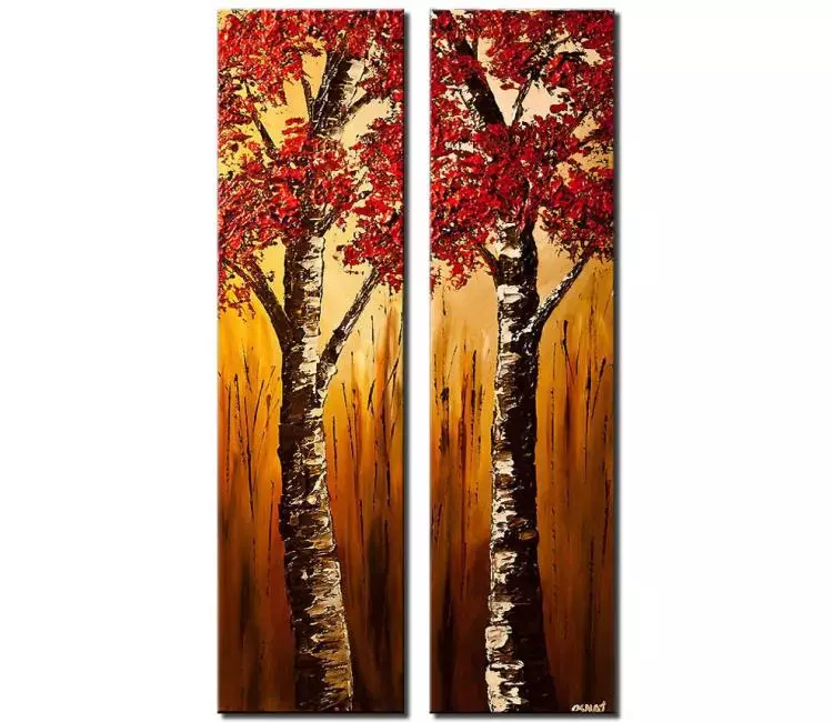 Prints painting - diptych red birch trees #7045