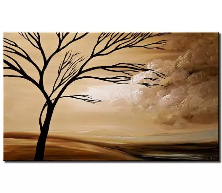 Painting for sale - earth tones landscape of tree over clouds #6664