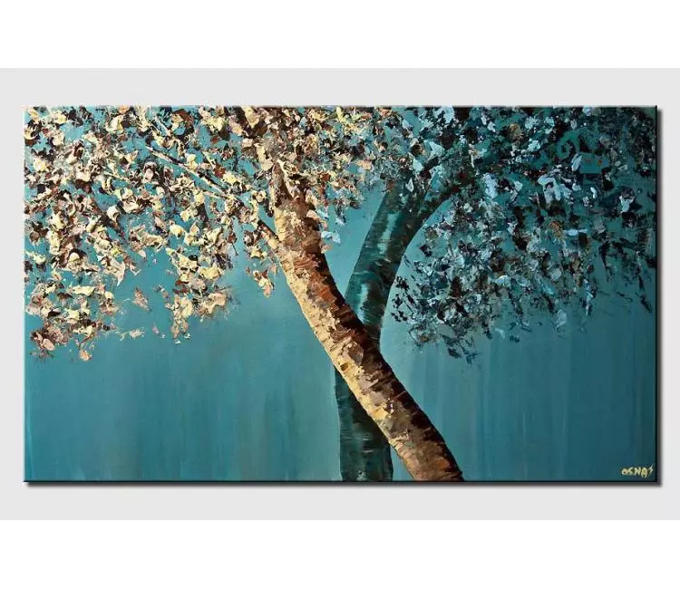 Painting for sale - blooming trees blossom blue brown #7953