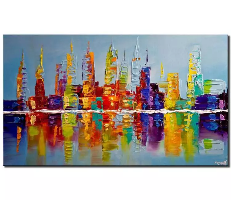 Painting For Sale - Modern City Skyline Colorful Abstract Painting ...