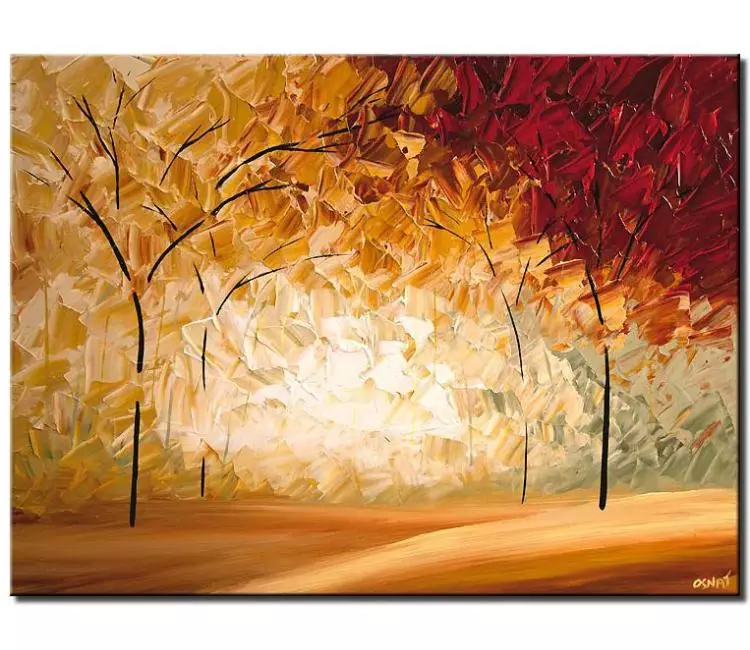 Painting for sale - warm tones landscape painting blooming forest trees