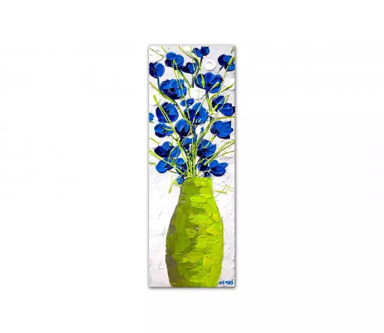 Painting For Sale Blue Lime Green Flowers Abstract Painting 9865