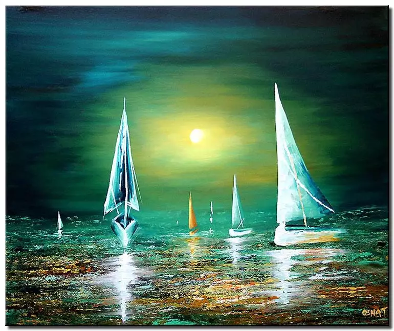 boats under the moonlight