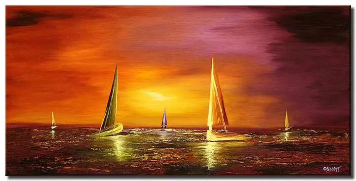 sail boats landscape painting sunset