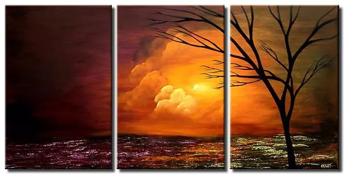 heaven clouds landscape triptych tree sunset