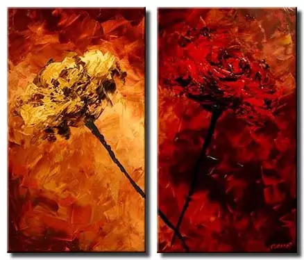 Painting for sale - diptych floral red monochromatic art #4392