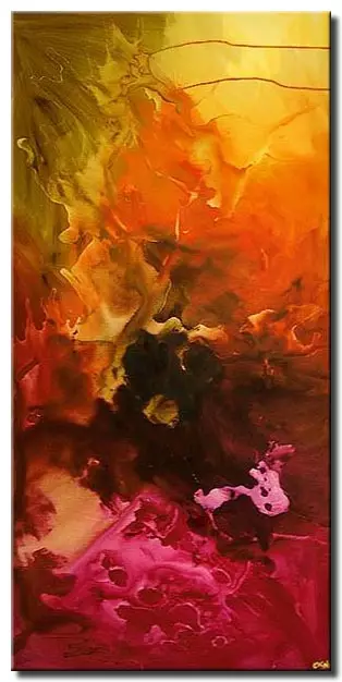 yellow and orange abstract artwork on stretched canvas 20cm × 30cm fire and rain red