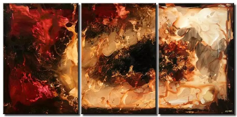 large triptych in red brown and sand colors