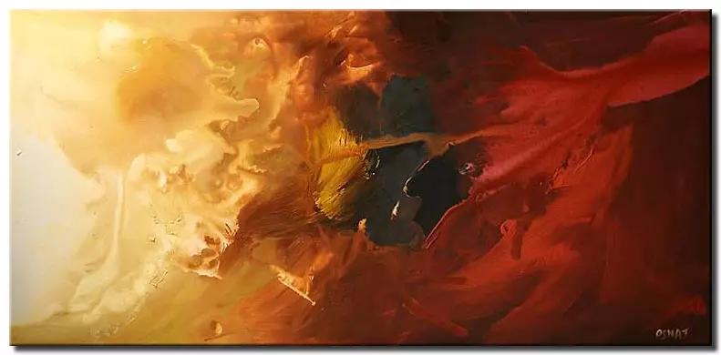 horizontal red and gold abstract painting