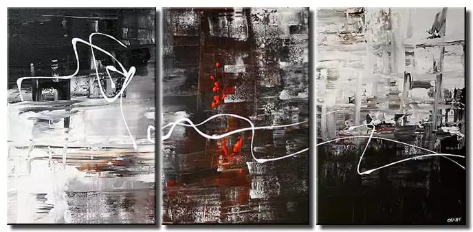 triptych abstract painting in black and white tones