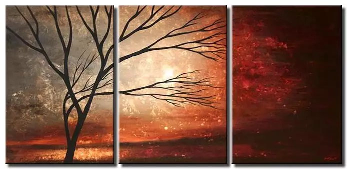 crimson sunrise abstract painting home decor triptych