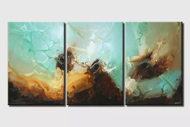 deep ocean abstract painting triptych blue soft