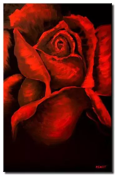 Painting For Sale Red Rose On Black Background Large Art 5167