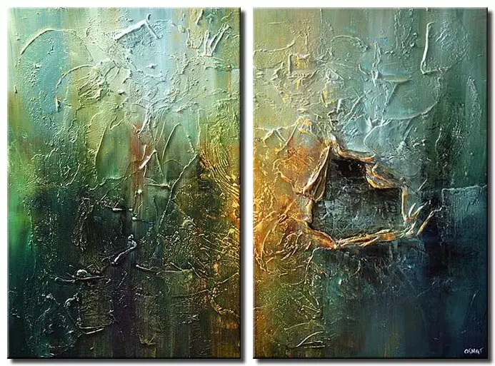 heavy textured painting diptych home decor