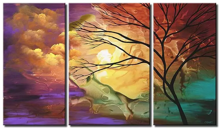 colorful day of creation triptych decor wall tree