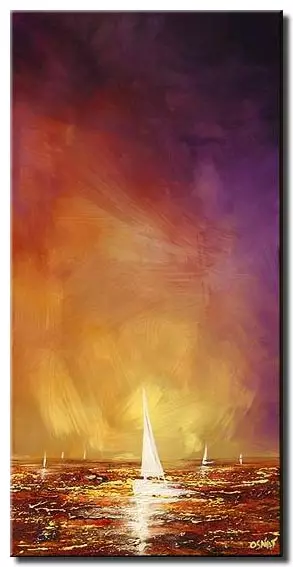vertical white sailboat at sunset colorful decor
