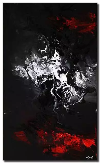 black white and red modern abstract painting