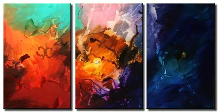 triptych colorful modern painting soft art