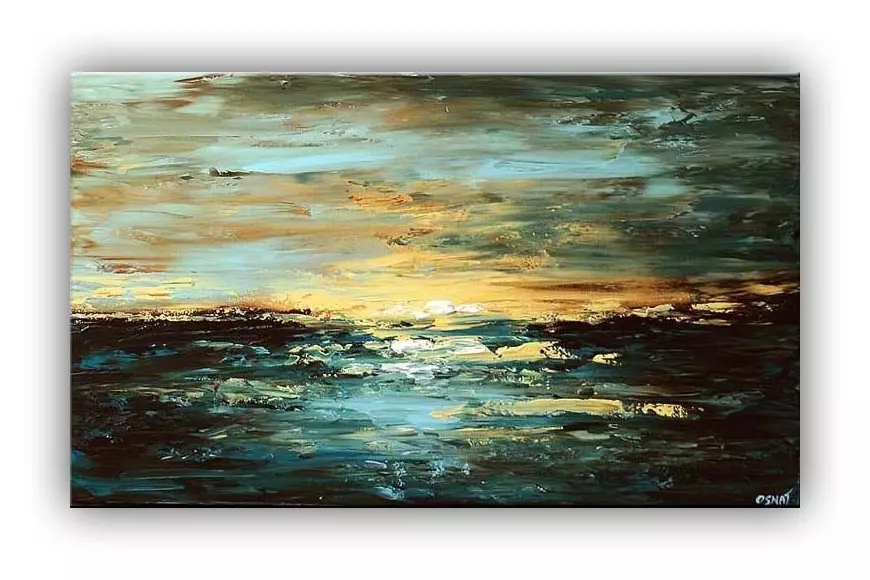 horizontal sunset seascape painting blue