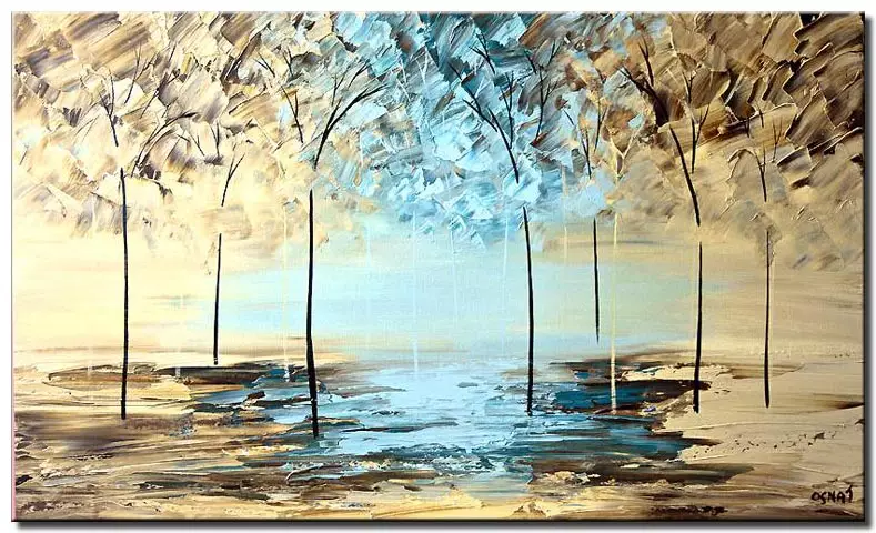 trees by the lake wall decor white blue